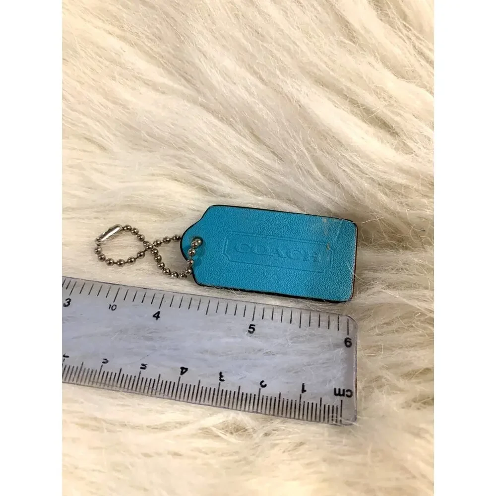 Authentic COACH Turquoise Blue Leather Lozenge Hang Tag Purse Charm 2